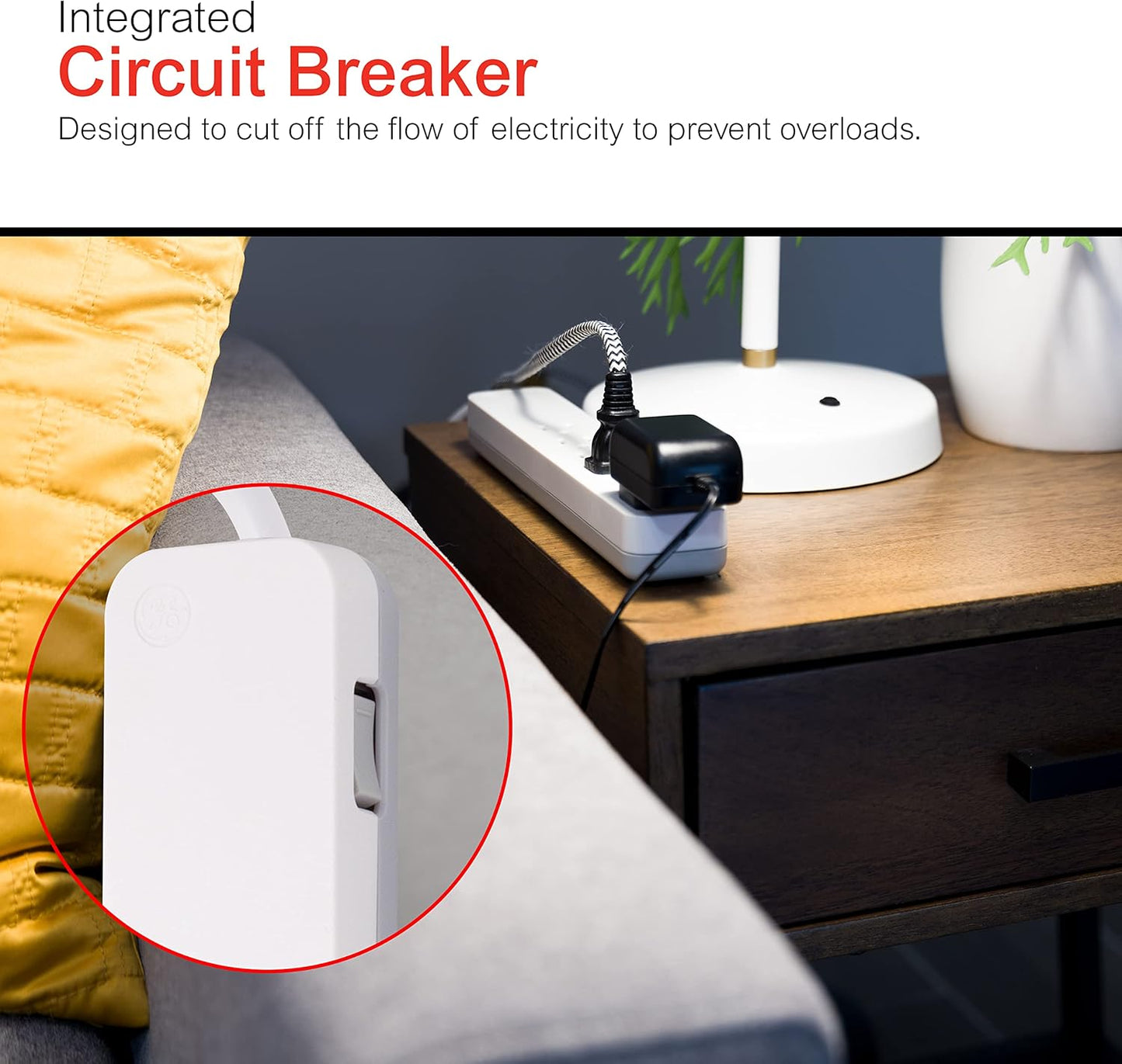 GE 57869 6-Outlet Surge Protector 8ft Cord White