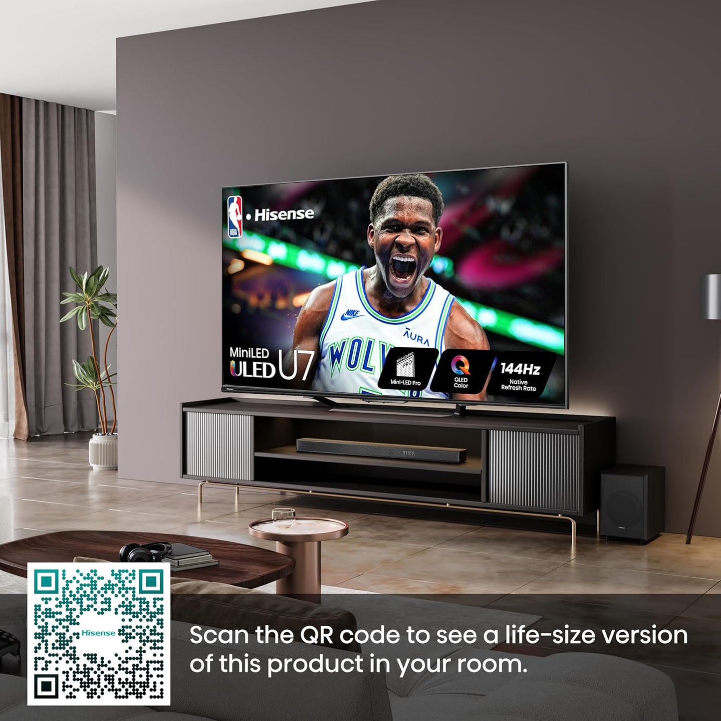 Hisense 85U7N 85-Inch ULED 4K Mini-LED QLED 144Hz Google TV