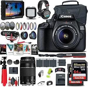 Canon EOS 4000D Rebel T100 DSLR Camera Lens Bundle Renewed