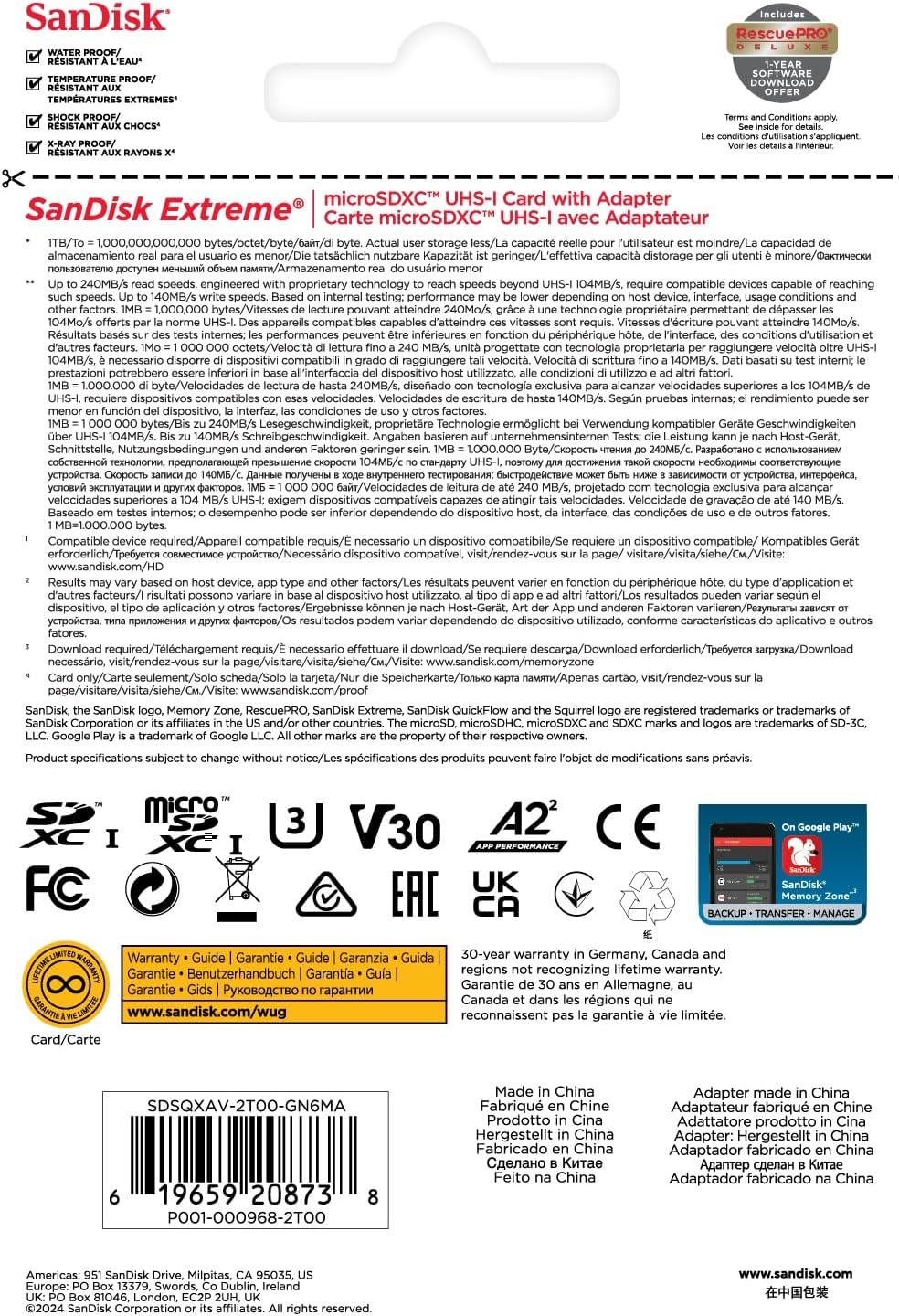 SanDisk SDSQXAV-2T00-GN6MA 2TB Extreme MicroSDXC Card