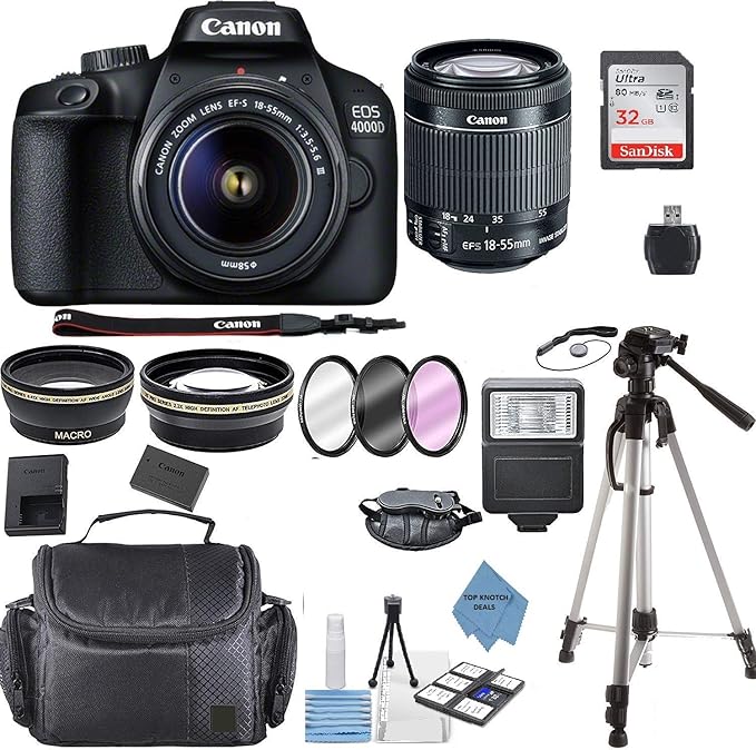 Canon EOS 4000D DSLR Camera 18-55mm Lens Kit - Bundle