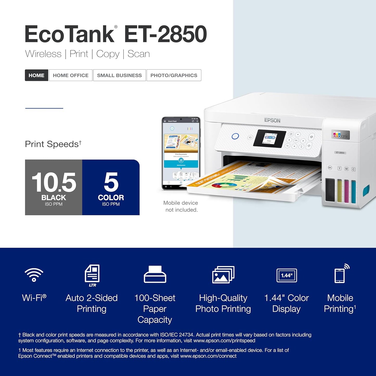 Epson ET-2850 EcoTank Printer - Wireless All-in-One