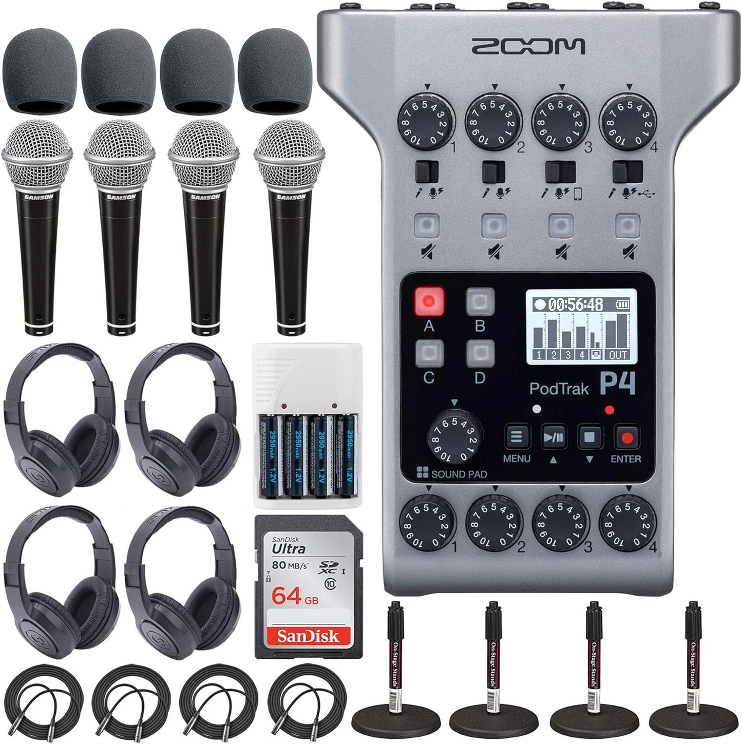 Zoom PodTrak P4 Podcast Recorder Mic & Accessory Kit