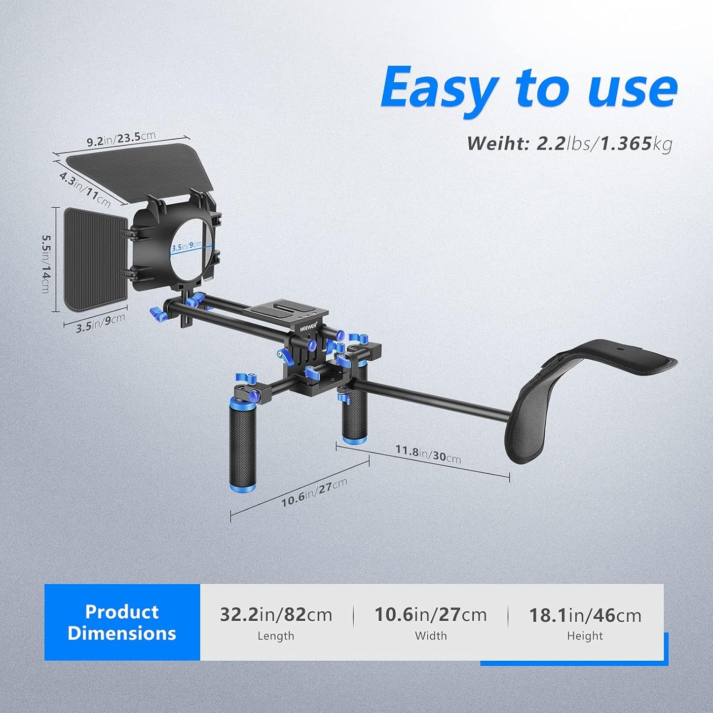 Neewer Camera Shoulder Rig Video Film Making System Kit Blue