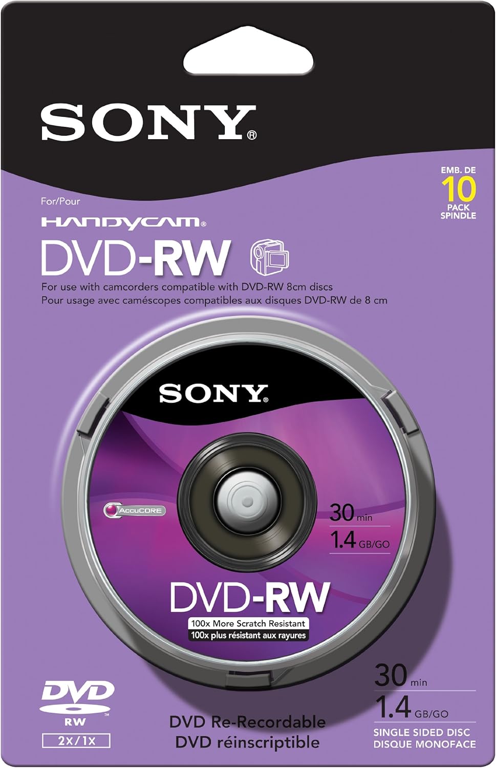 Sony 10DMW30RS2H 8cm DVD-RW Discs - 10-Pack Spindle