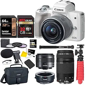 Canon M50 Mirrorless Camera 75-300mm Lens Bundle (White)