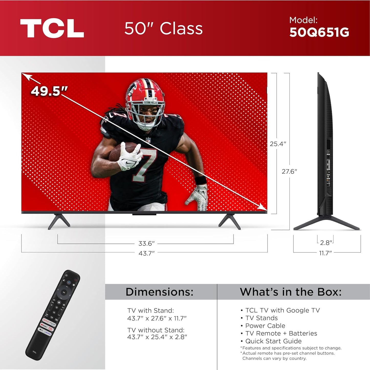 TCL 50Q651G 50-Inch QLED 4K Google Smart TV (2024)