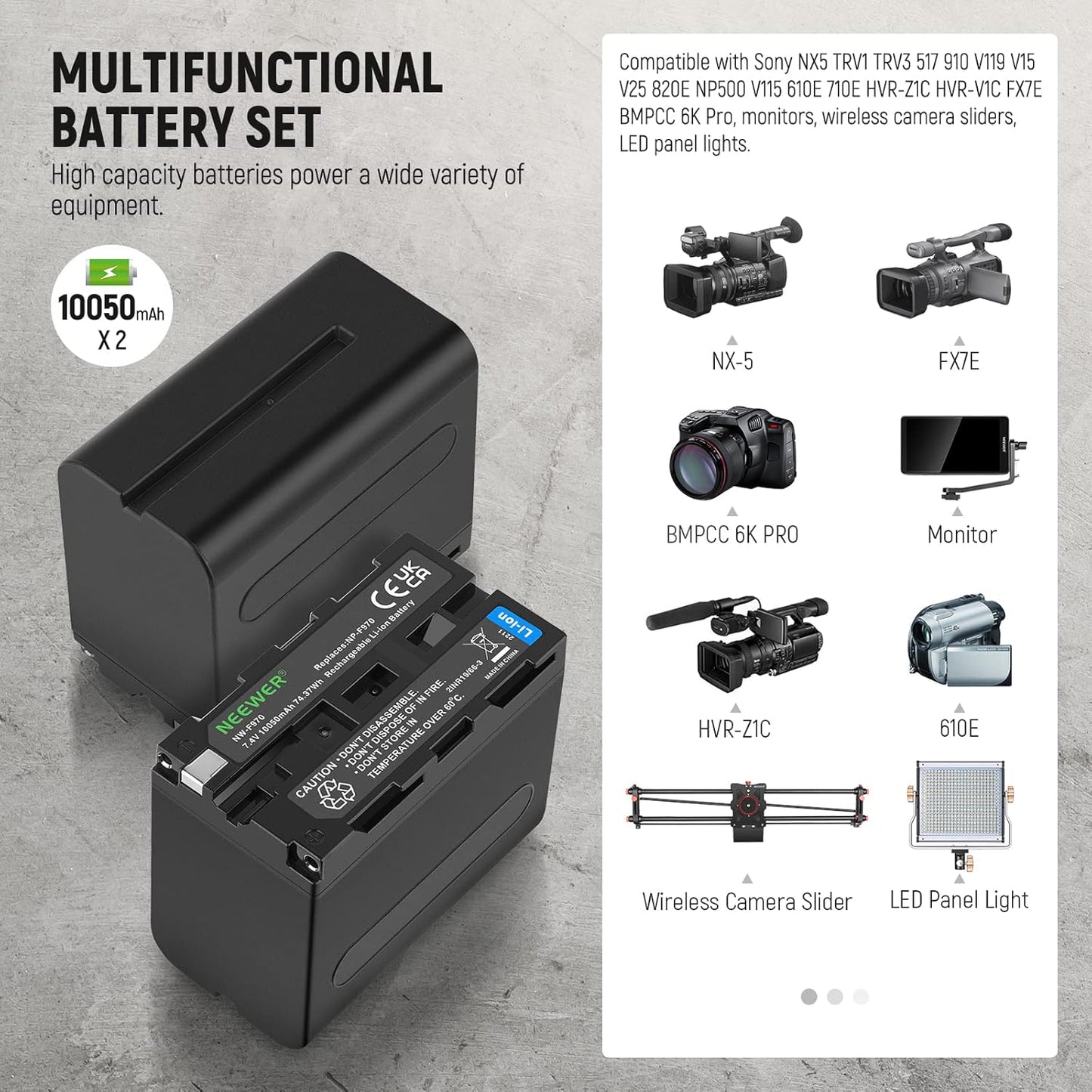 Neewer NW-F970 Battery 2-Pack Charger Set