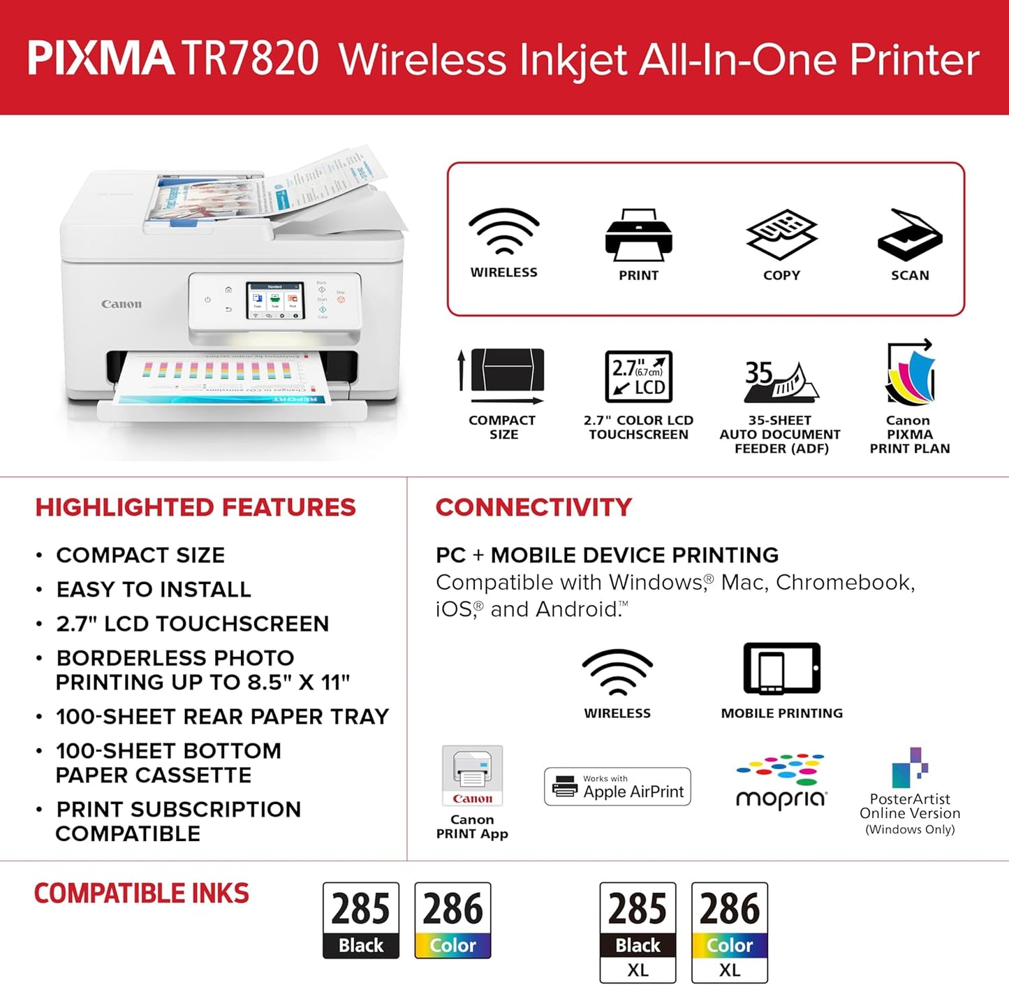Canon 6258C002 PIXMA TR7820 Wireless All-in-One Printer