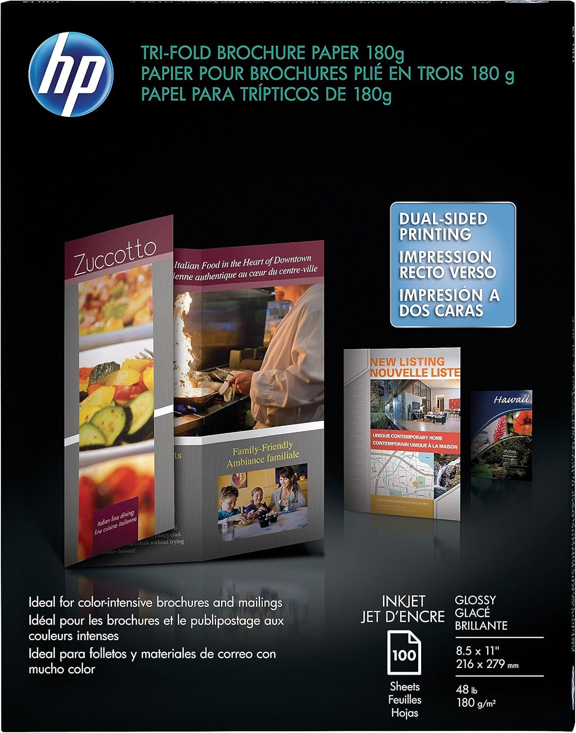 HP C7020A Tri-Fold Brochure Paper Glossy 8.5x11, 100 Sheets