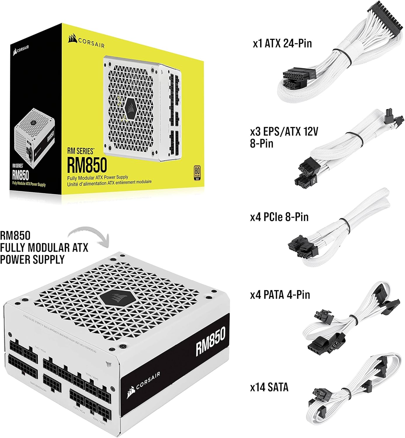 Corsair RM Series RM850 White 850W PSU (Renewed)