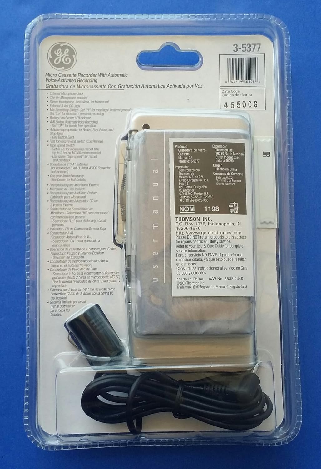 GE EX29449CE2-A Microcassette Recorder 2-Speed