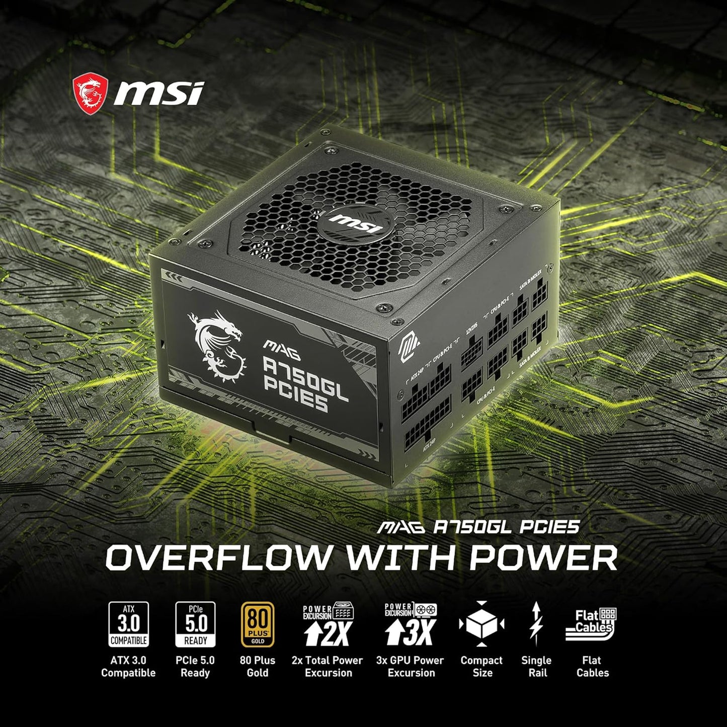 MSI MAG A750GL PCIE5 750W 80+ Gold ATX 3.1 PSU