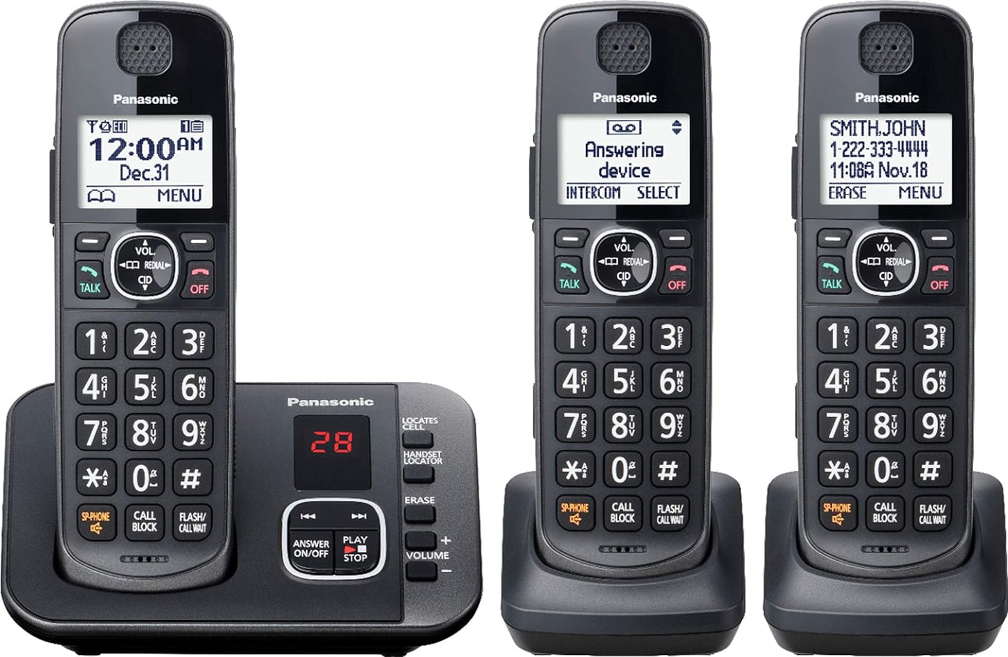 Panasonic KX-TGE633M DECT 6.0 3-Handset Cordless Phone (Renewed)
