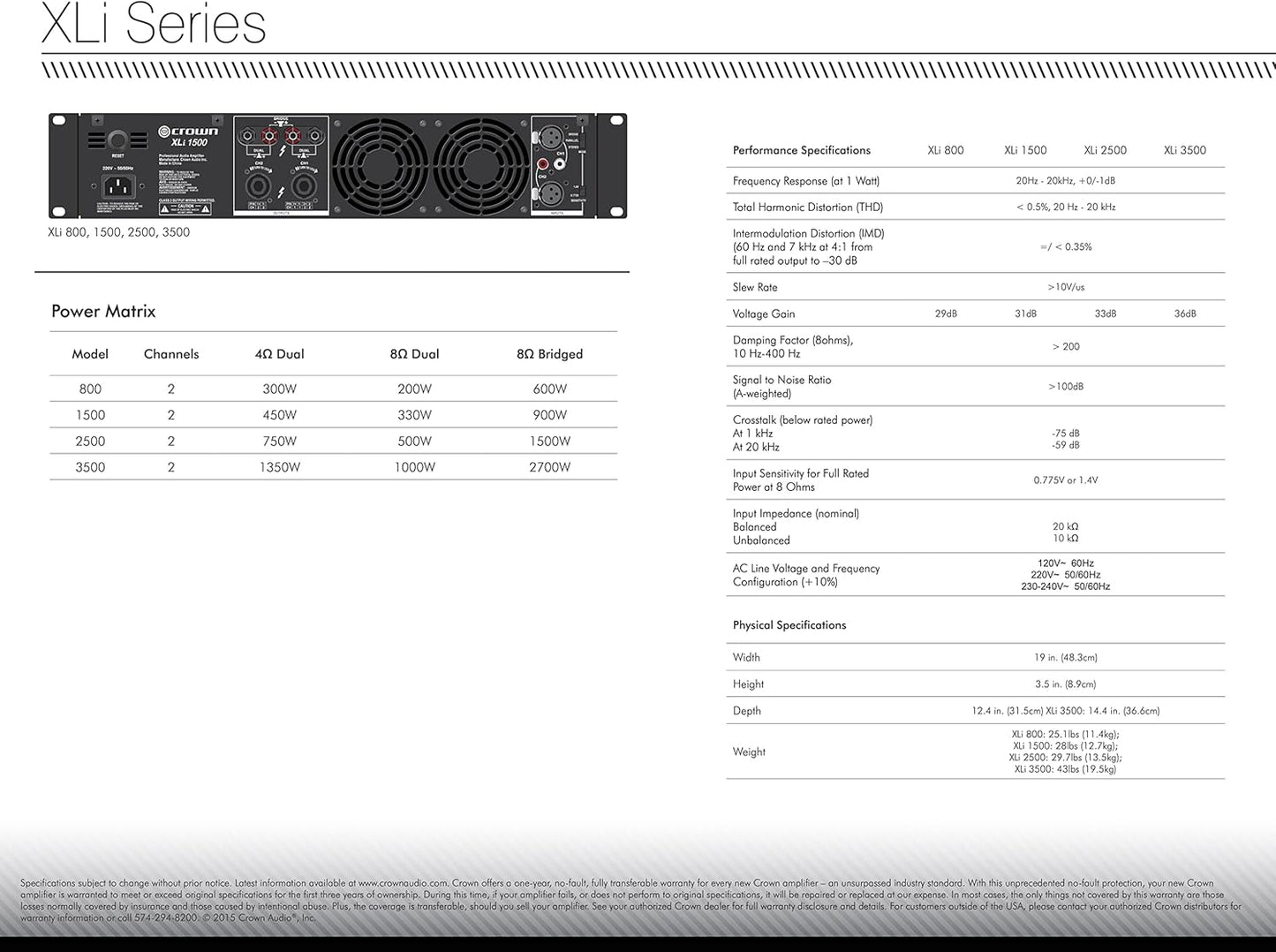 Crown XLi800 300W Two-Channel Power Amplifier