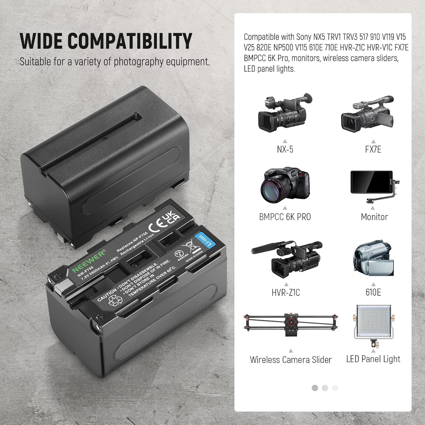 Neewer DF-F750 NP-F750 Battery 4-Pack Charger Kit