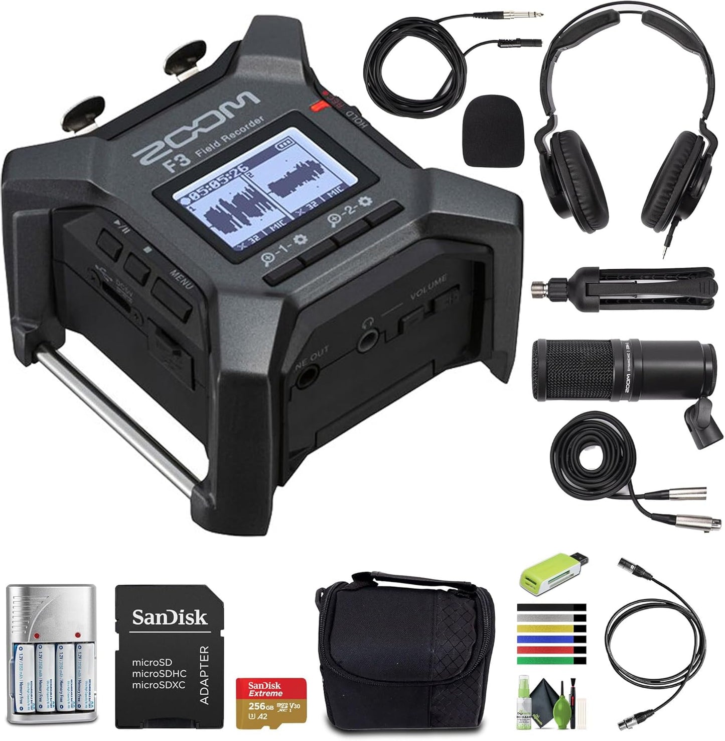 Zoom F3 Professional Field Recorder - 32-Bit Float, 2 XLR, Bundle