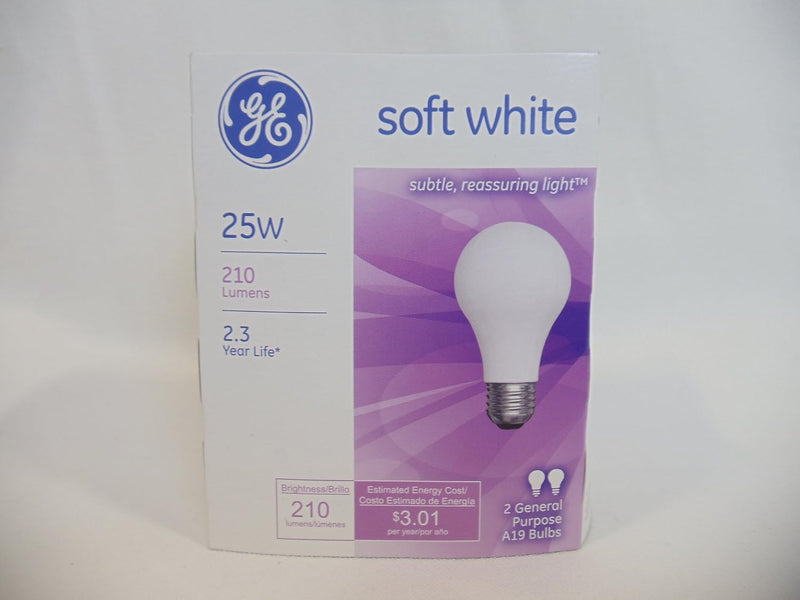 GE 97492 Soft White 25W A19 Incandescent Bulbs 2-Pack — main product image