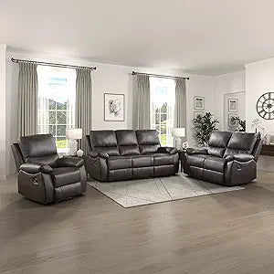 Lexicon 194840180999 Farmington 3-Piece Reclining Sofa Set Brown — main product image