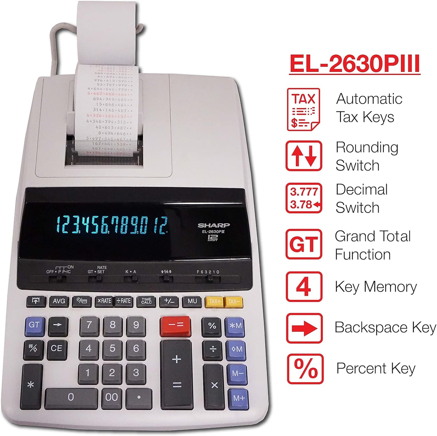 Sharp EL2630PIII Two-Color Printing Calculator 4.8 Lines/Sec