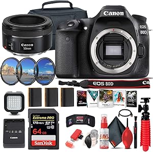 Canon 1263C004 EOS 80D DSLR Body with EF 50mm Lens Bundle