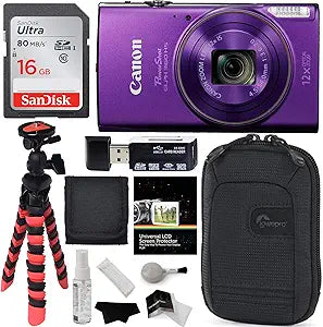 Canon 1081C001 ELPH 360 HS Purple Camera Bundle