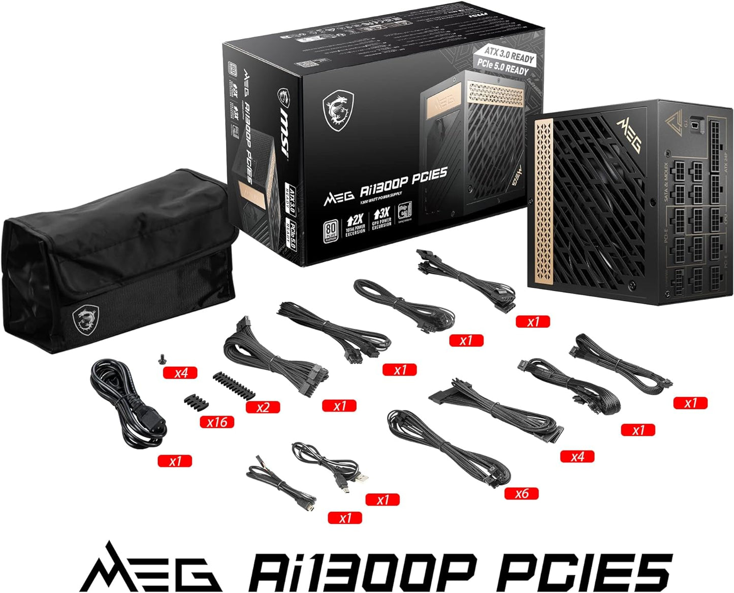 MSI MEGAI1300PPCIE5 1300W ATX 3.0 Gaming Power Supply