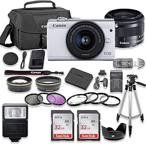 Canon m200 Mirrorless Camera w/ 15-45mm Lens Bundle - White