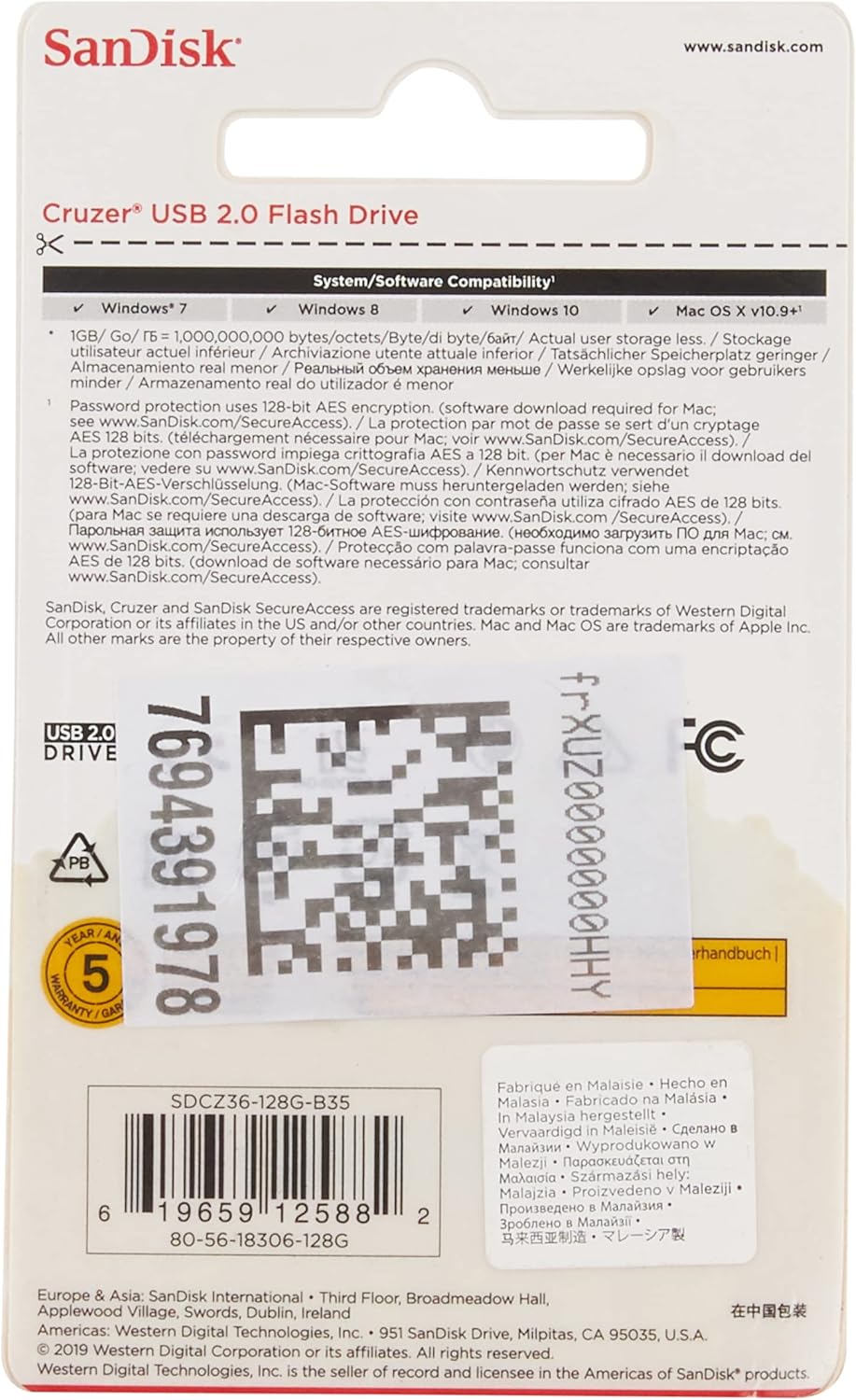 SanDisk SDCZ36-128G-B35 128GB Cruzer USB 2.0 Flash Drive