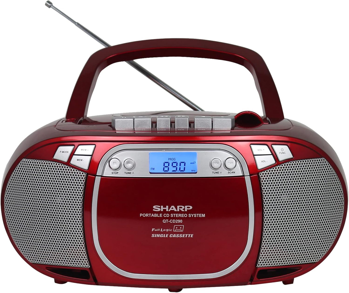 Sharp QT-CD290(RD) Portable CD MP3 Cassette Boombox Red
