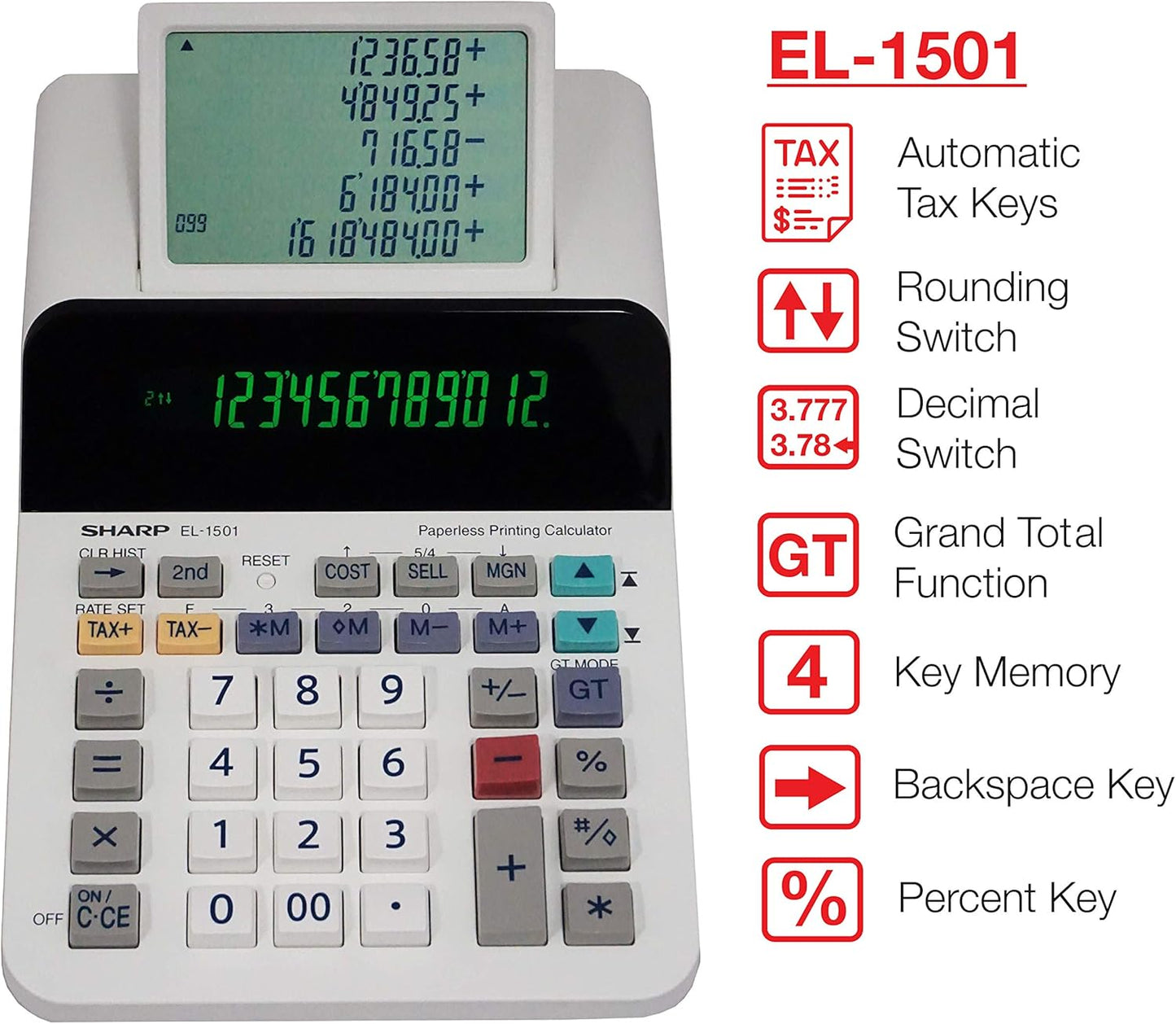 Sharp 8541735555 El-1501 Compact Cordless Paperless Printing Calculator