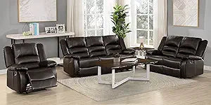 Lexicon Azrael 3-Piece Faux Leather Reclining Living Room Set