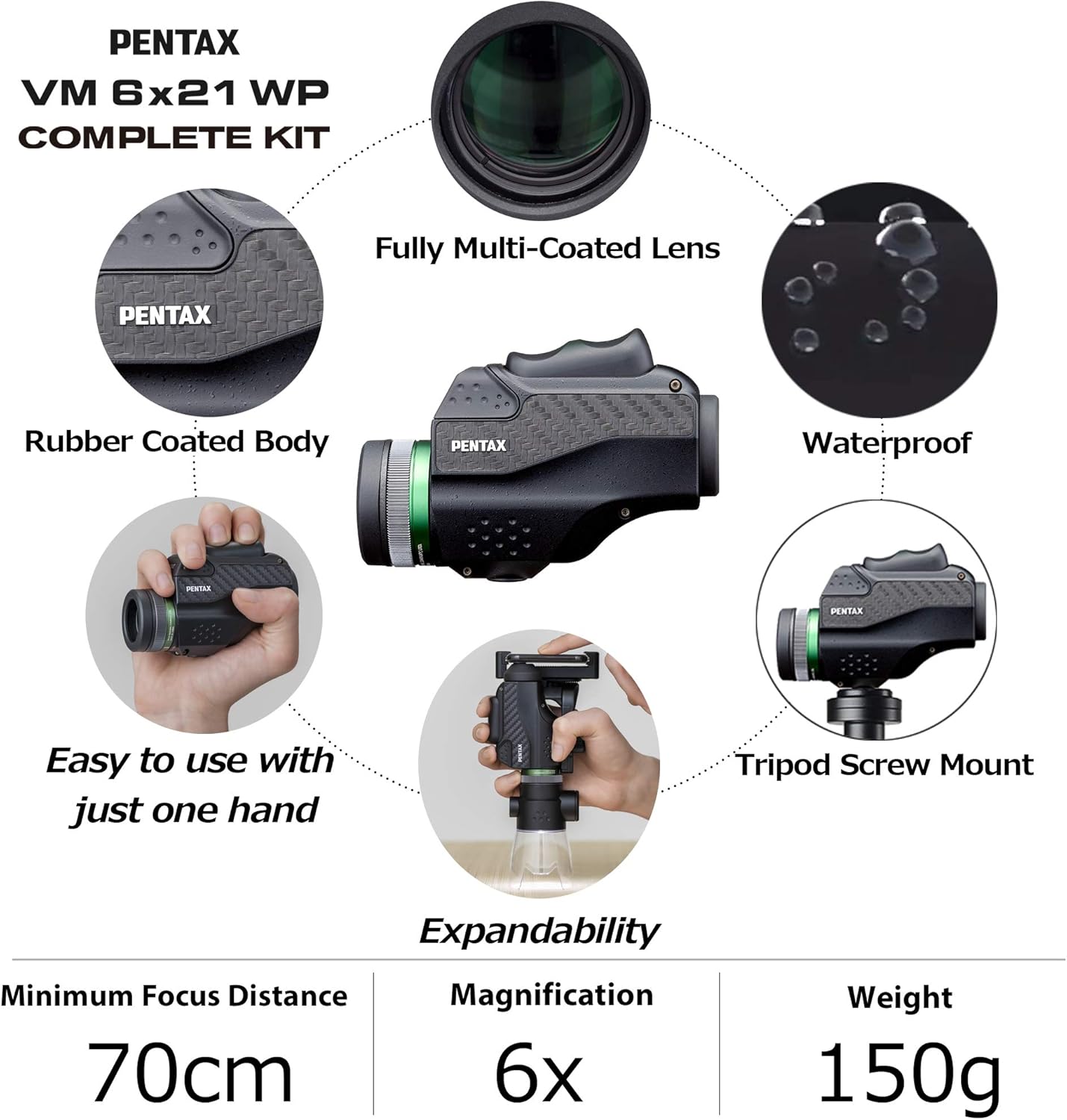 Pentax 63621 Monocular VM 6x21 WP Complete Smartphone Kit