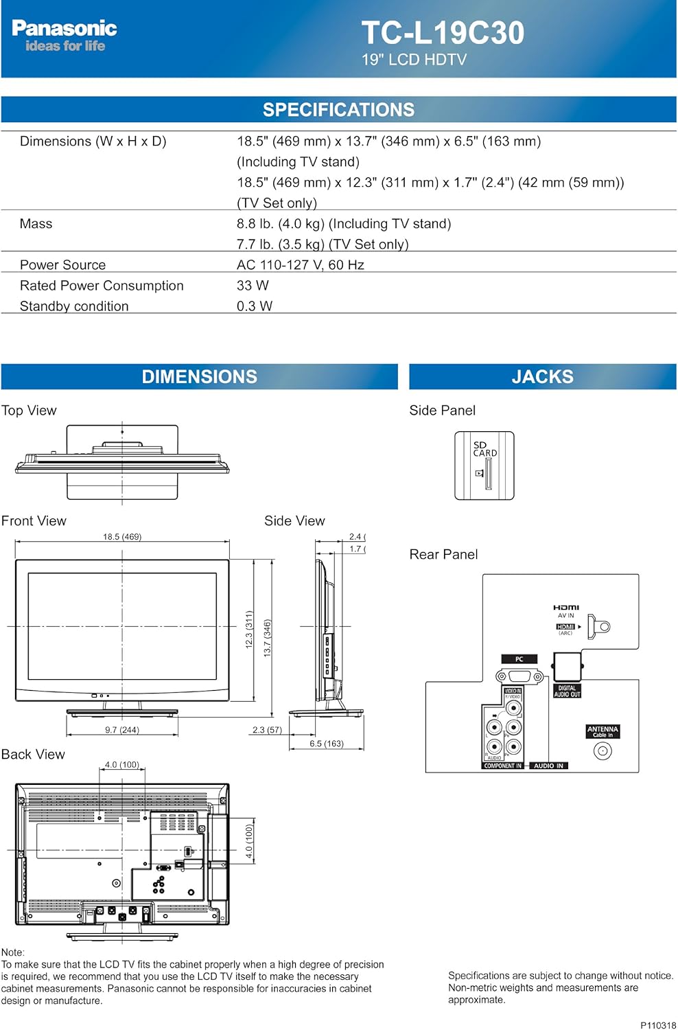 Panasonic TC-L19C30 19-Inch 720p LED HDTV