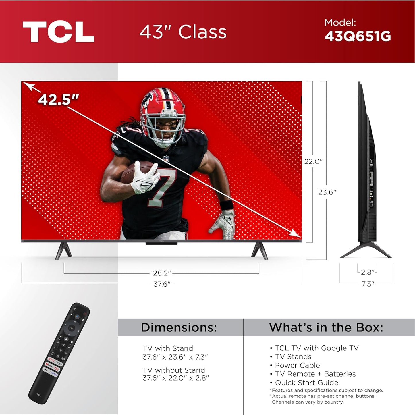 TCL 43Q651G 43-Inch QLED 4K Smart Google TV