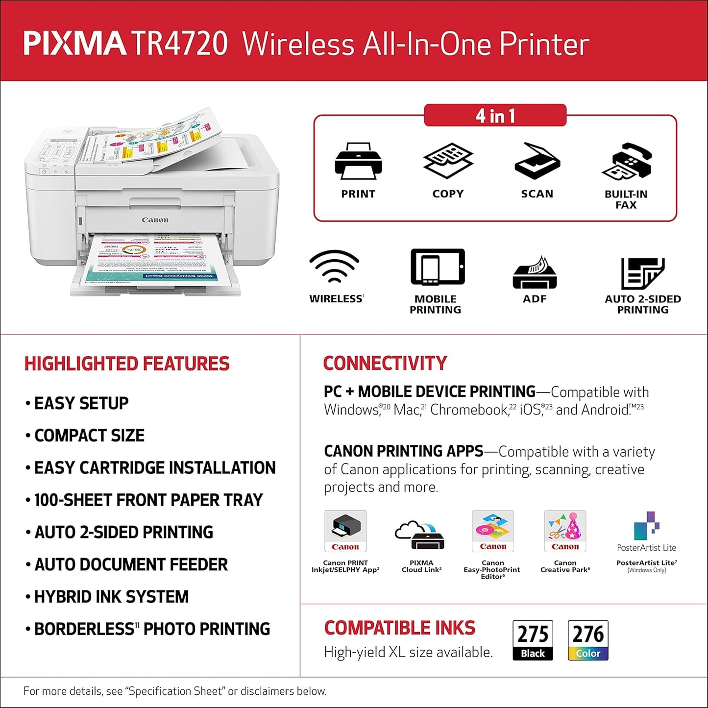 Canon TR4720 PIXMA Wireless All-in-One Printer - White