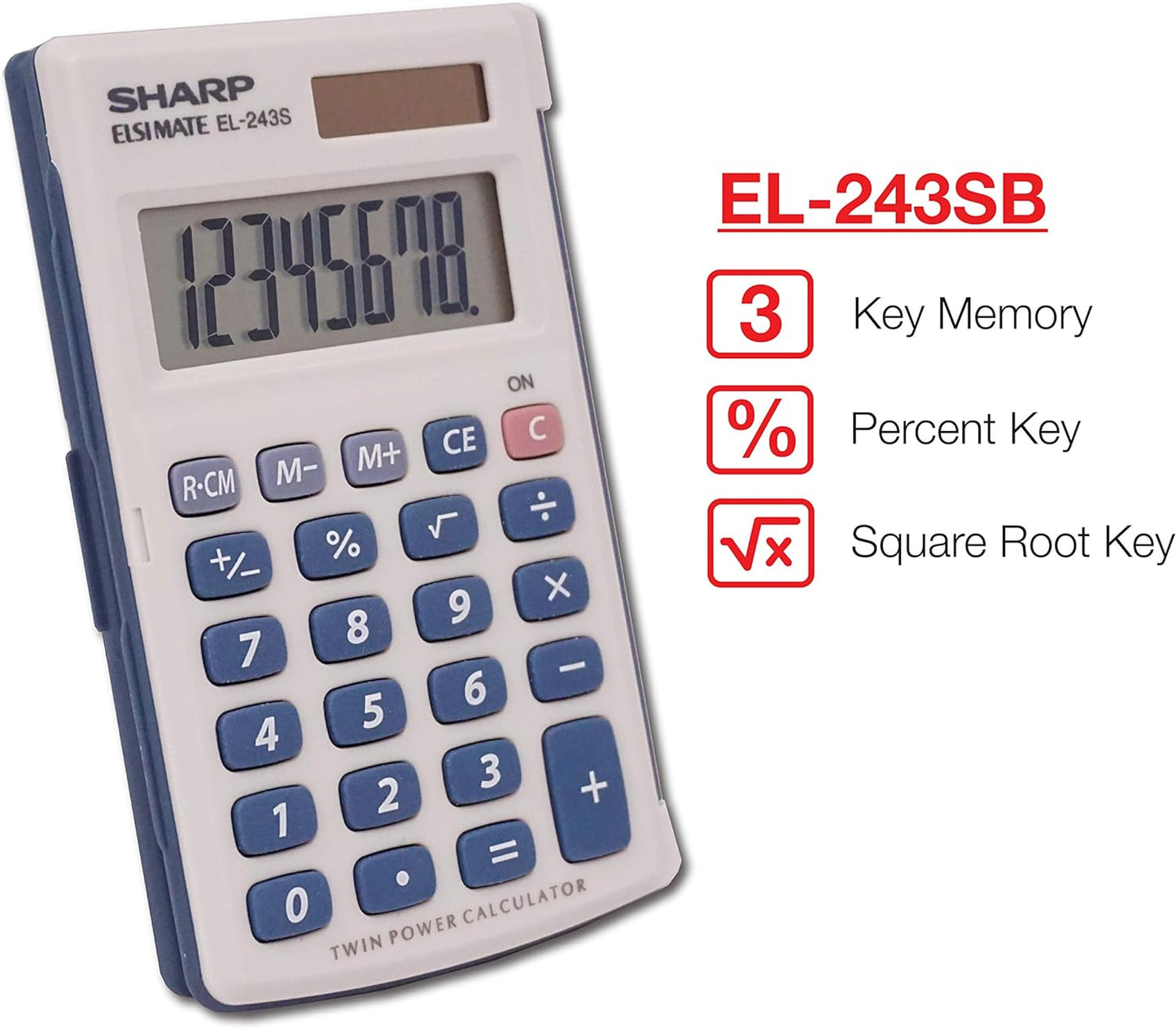 Sharp EL-243S/EL-243SB 8-Digit Twin Powered Calculator