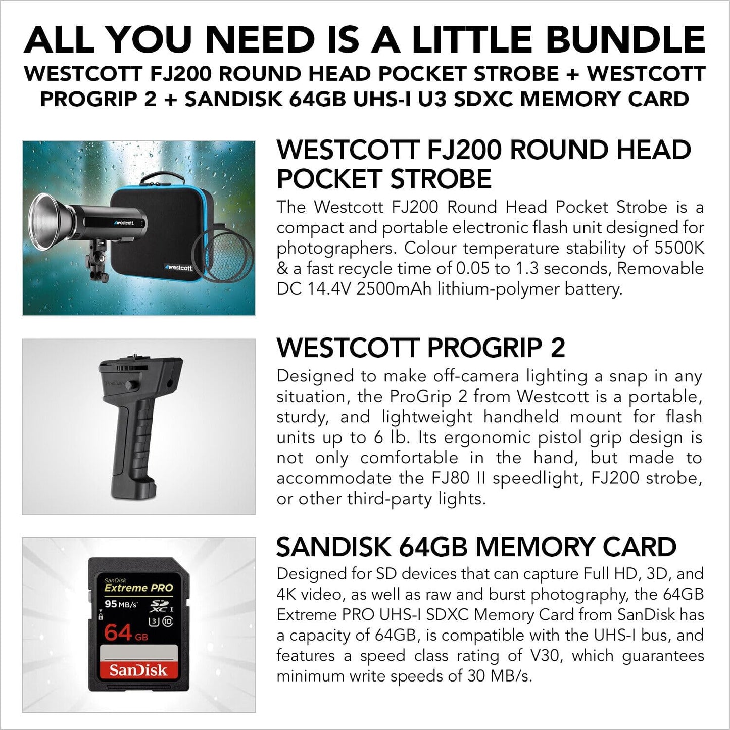 Westcott WES4740 FJ200 Strobe Light ProGrip2 Mount Bundle