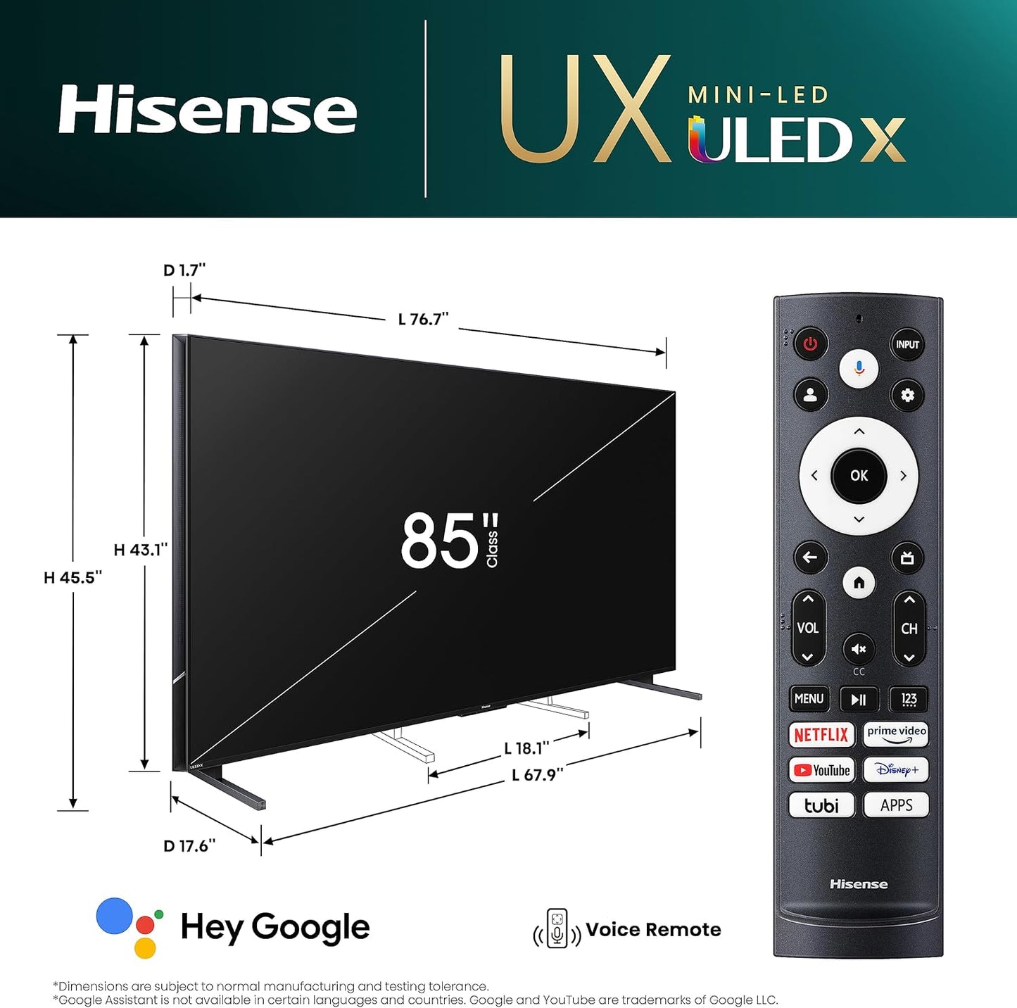 Hisense 85UX 85-Inch Mini-LED ULED X QLED 4K Google Smart TV
