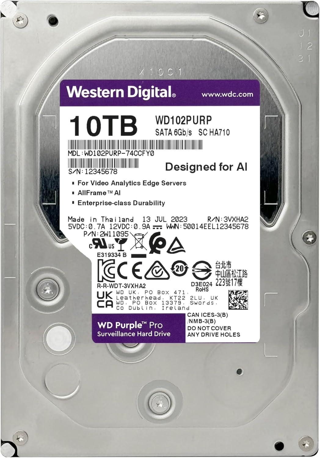 Western Digital WD102PURP-SPCCGY0 10TB Purple Pro Surveillance HDD