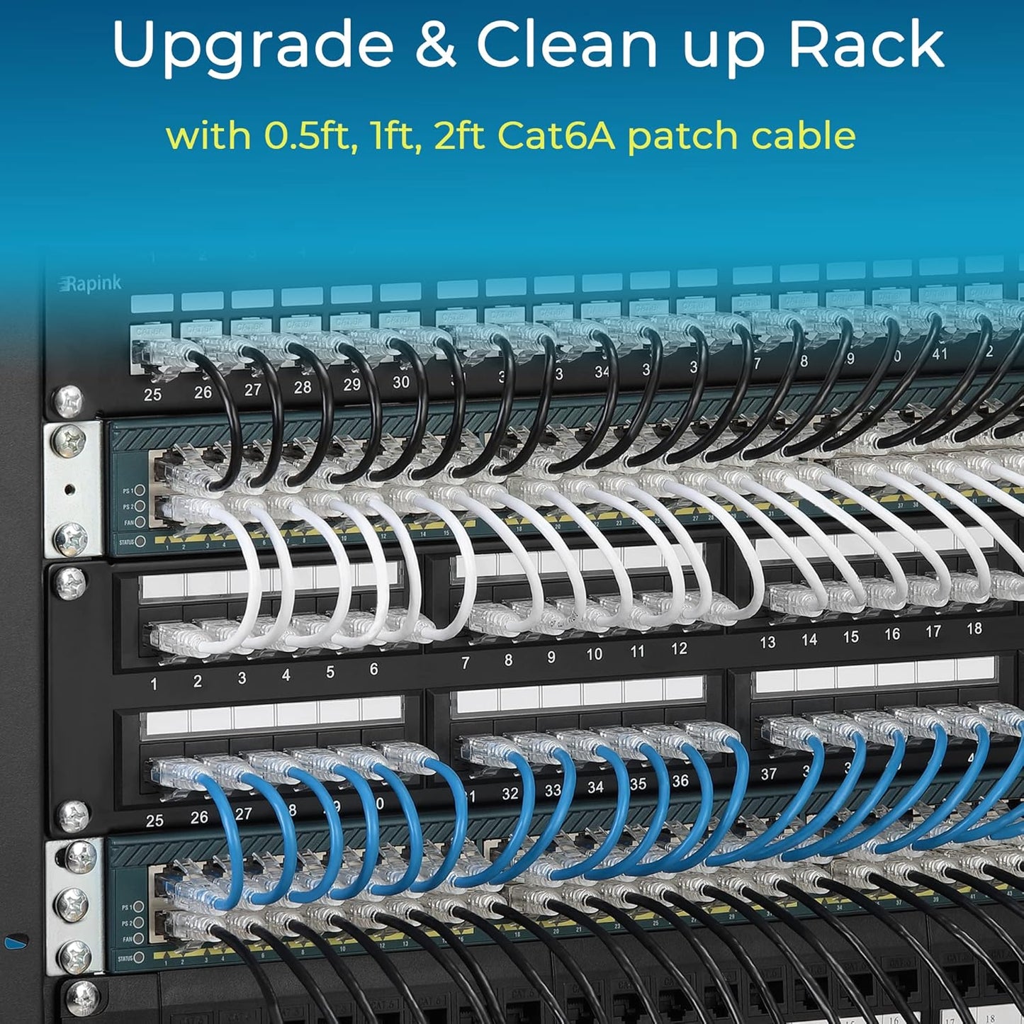 Rapink Patch Cables Cat6/ Cat6a 5ft (24 Pack) Slim, Cat6a Ethernet Patch Cable 10G Support, Snagless Cat 6 Patch Cable for Patch Panel to Switch, Flexiable Cat6 Ethernet Cable White