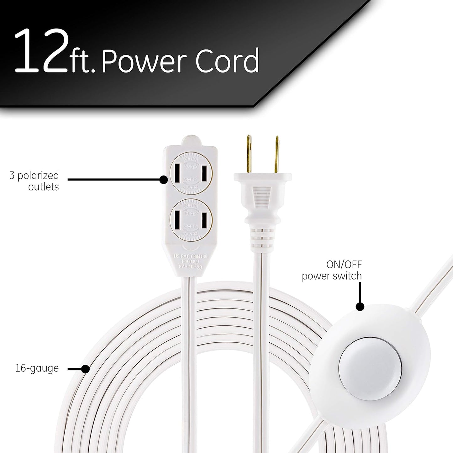 GE 39607 12ft Extension Cord with Footswitch - 3 Outlet