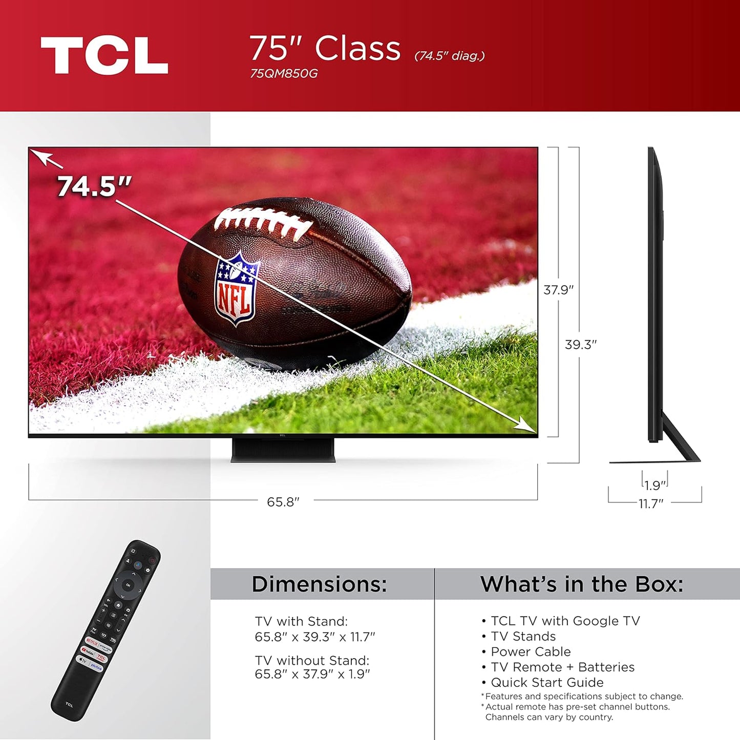 TCL 75QM850G 75-Inch QLED 4K Smart Mini LED TV