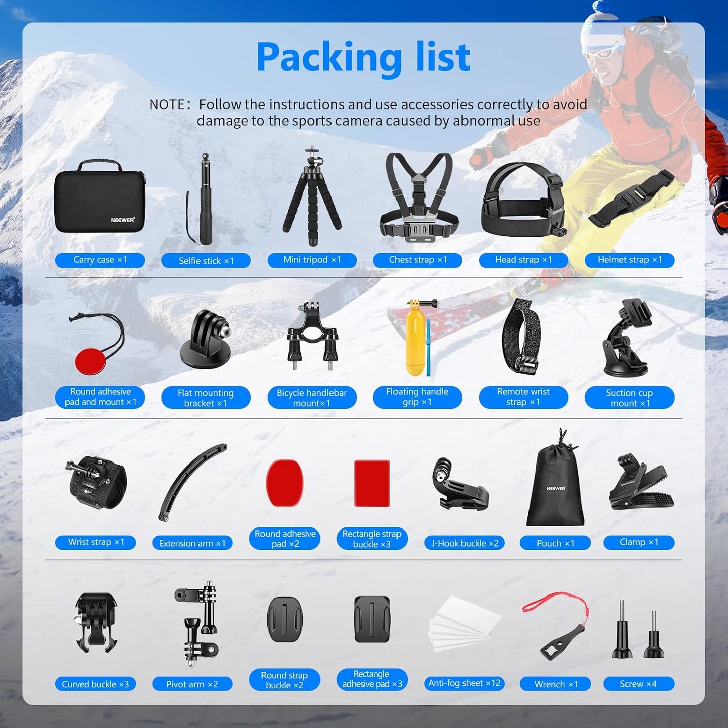 Neewer 10085441 50-in-1 Action Camera Accessory Kit