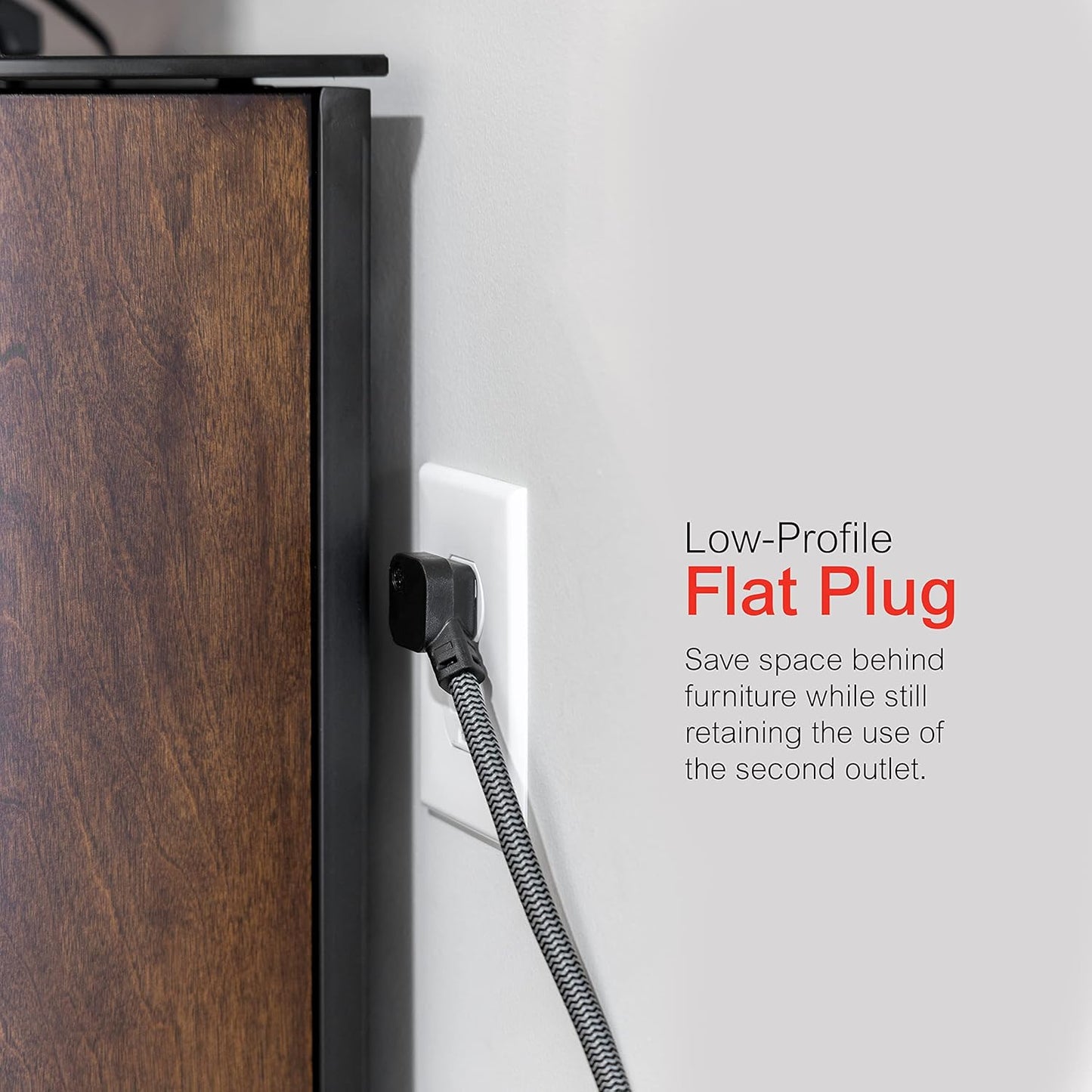 GE 44237 3-Outlet Power Strip Surge Protector 15 Ft Braided Cord