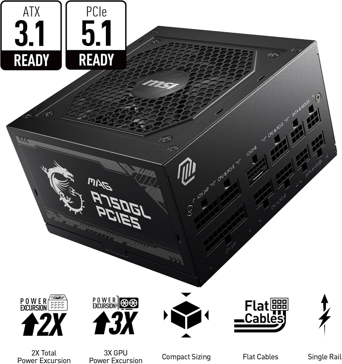 MSI MAG A750GL PCIE5 750W 80+ Gold ATX 3.1 PSU