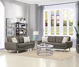 Lexicon 194840123415: Mckinley Gray Tufted Fabric Sofa Set