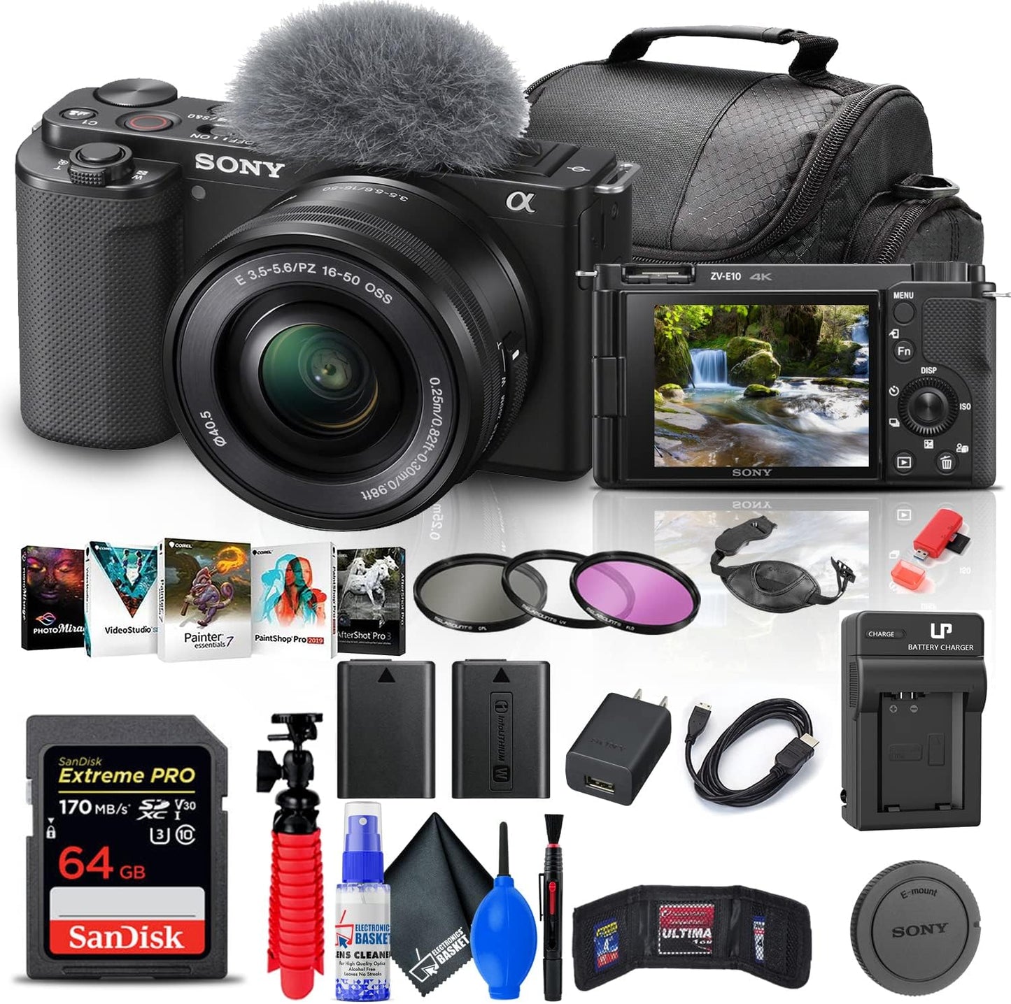 Sony ILCZV-E10L/B ZV-E10 Mirrorless Camera with 16-50mm Lens - Bundle (Renewed)
