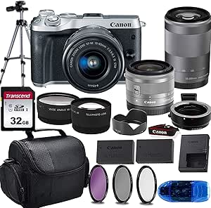 Canon EOS M6 Mirrorless Camera Bundle 15-45mm & 55-200mm Lens