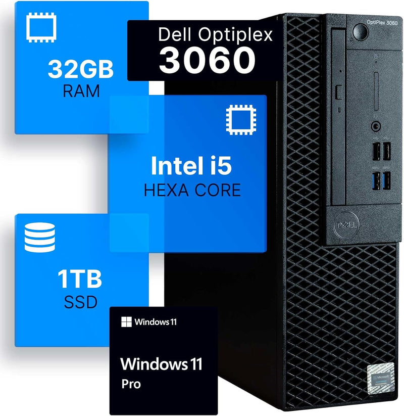 Dell 3060 i5-8500 32GB 1TB SSD Windows 11 Pro Renewed PC — main product image